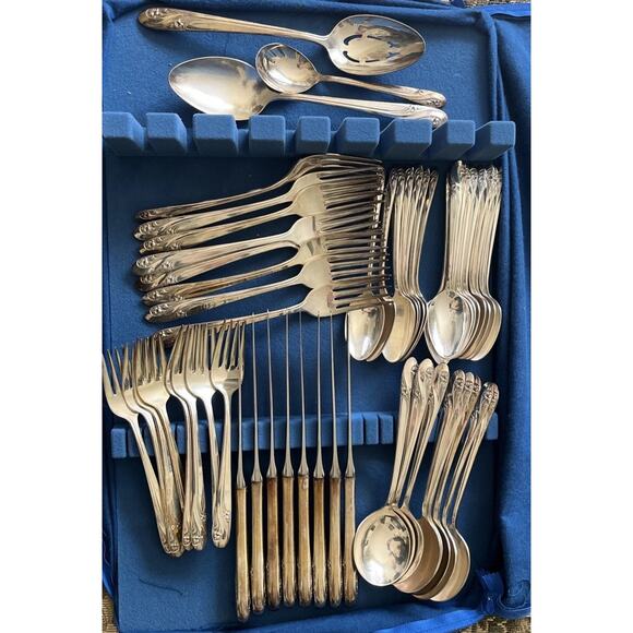 51 Pc Set HOLMES & EDWARDS INLAID ROMANCE Service for 8 SILVERPLATE FLATWARE